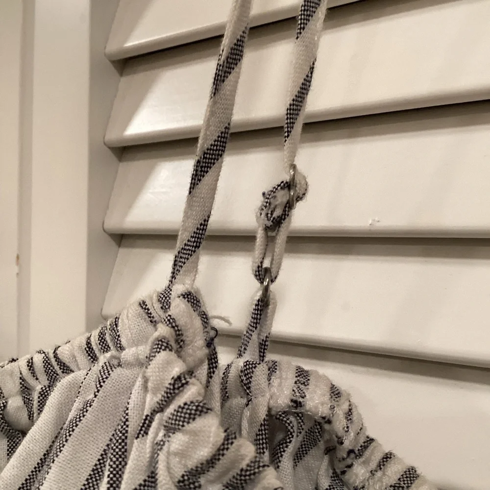 H&M Off the Shoulder Gray and White Striped Jumpsuit